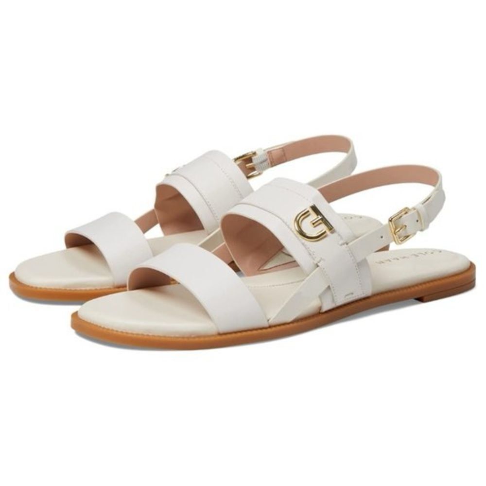 Cole Haan Charlotte Flat White Sandals with Gold Accents